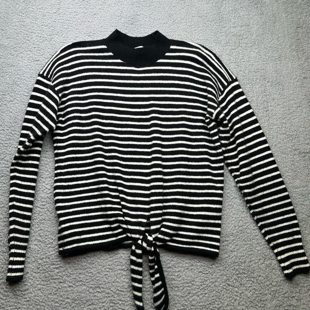 Loft Wool blend black/white super cute tie front sweater Sz xs